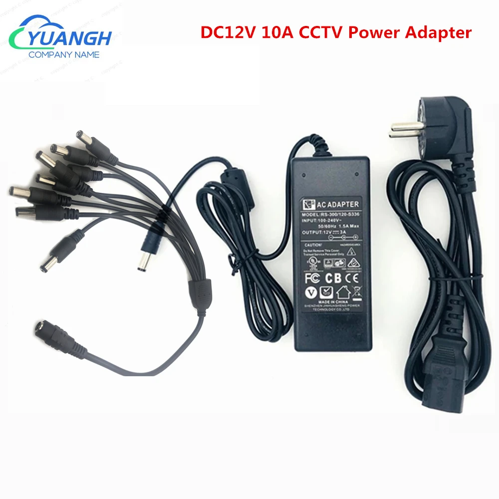 DC 12V 10A CCTV Power Adapter Power Supply + 8 Way Power Splitter Cable For Surveillance Security Camera System