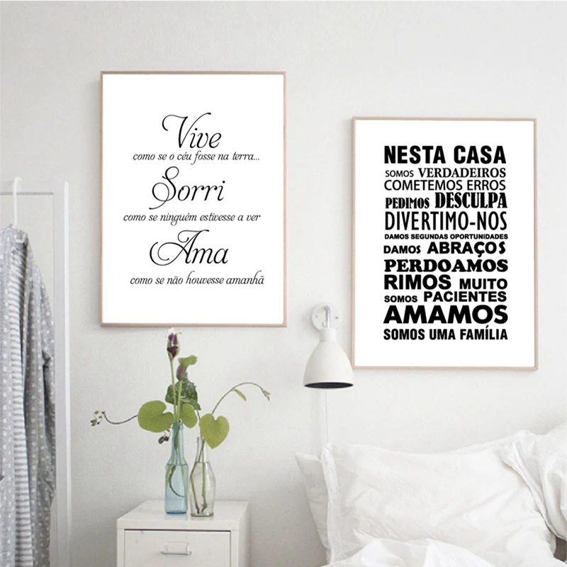 Portuguese House Rules Prints and Posters Home Wall Decor , Portuguese Nesta casa Quote Modern and Minimalist Art Painting