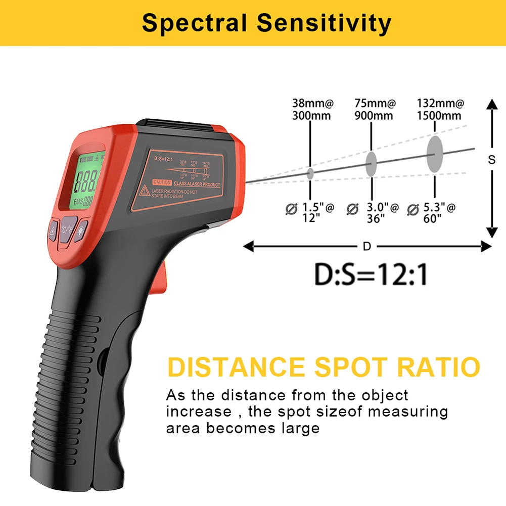 -50~600℃ / -58~1112℉ GM320S Non-Contact Industrial Infrared Thermometer IR High Temperature Gun LCD Laser-Pointer -50~600℃
