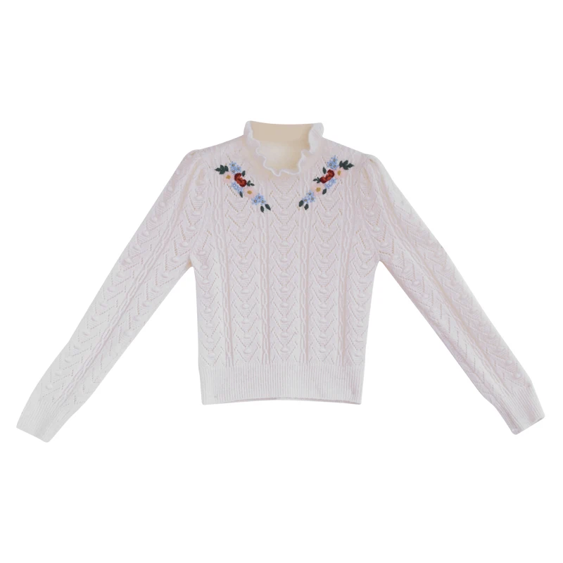 Autumn Winter Sweater Women Clothes Korean Fashion Wool Knitted Sweater Elegant Sweet Handmade Embroidery Turtleneck Sweater