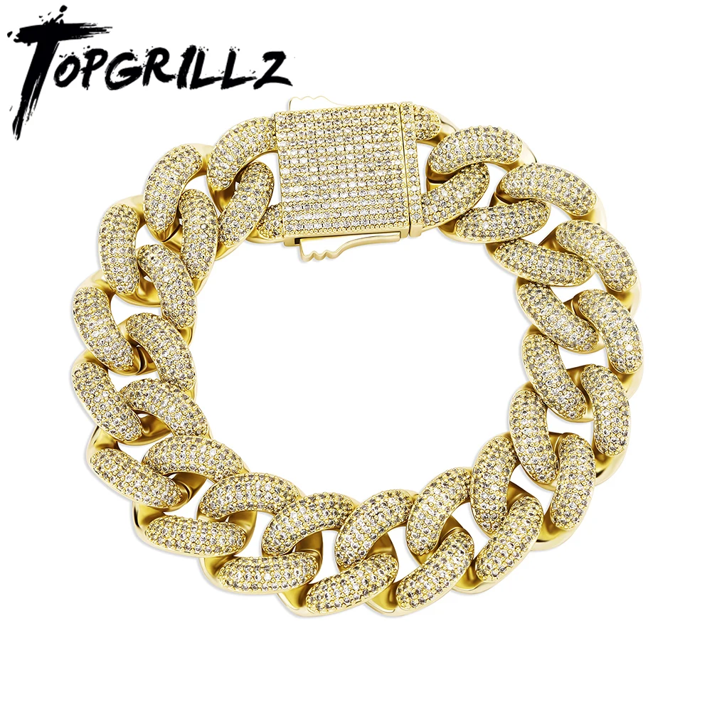 

TOPGRILLZ 18mm Mens Bracelet Miami Spring Clasp Cuban Link Bracelet Iced Out Prong Setting AAA+ CZ Chain Hip Hop Jewelry