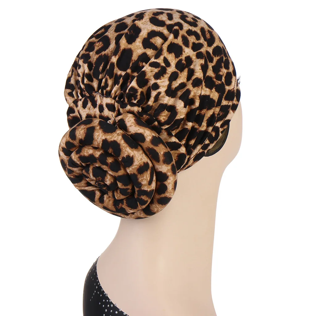 Muslim Accessories Flower Leopard Vintage Knot Easy Cap Jersey Inner Hijab for Women Elastic Soft Headband Turban Chemo Hat