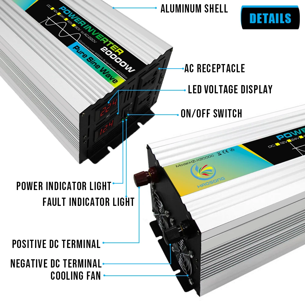 Pure Sine Wave Power Inverter 4000W DC 12V 24V 48V 60V to AC 220V Peak 20000W Inversor 12 V 220 V Convertor for Air Conditioner