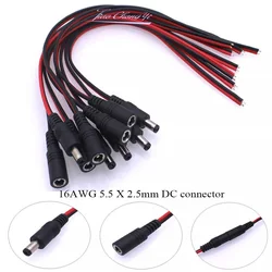 High Quality DC Power Jack With Wire DIY 16 AWG 5.5*2.5mm Female& Male Socket DC Connector Plug Adapter DC12V-24V
