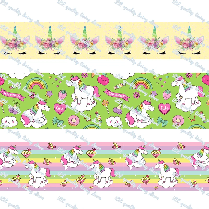 

Unicorn pattern grosgrain printed halloween ribbon 50 yards a set DIY Art Handmade Materials Ribbons and diy bows tape