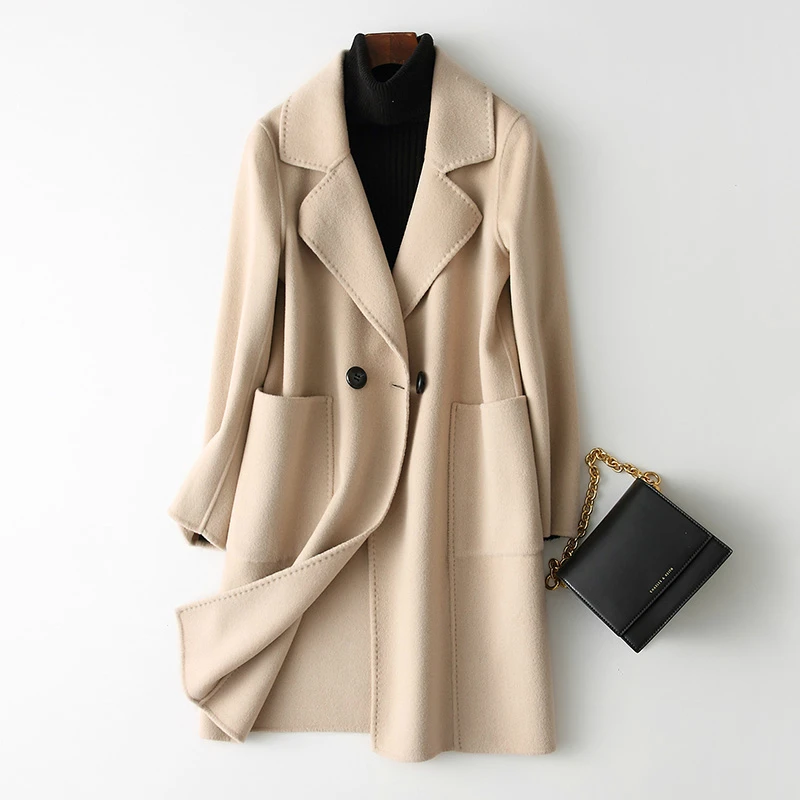 

Solid Double sided Wool Coat Female Turn-Down Collar Winter Jacket Women Long Wool Coats chaquetas invierno mujer 38027