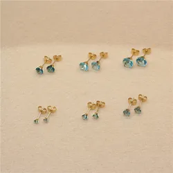 Size 3mm to 8mm 316L Stainless Steel Lake Blue Color Round Zircon Stud Earrings  No Fade Allergy Free Brief Jewelry