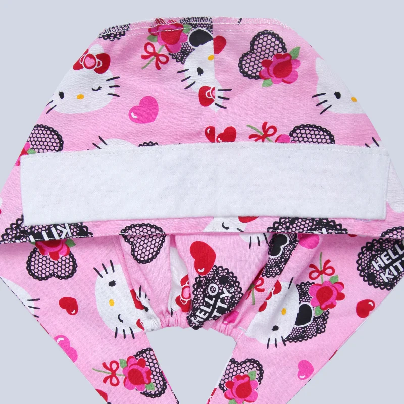 Cappellino Scrub da donna rosa gatto cappello da lavoro infermiera cappellini con teschio a terra 100% cotone Tieback Sweataband Chef estetista Head Wear M109