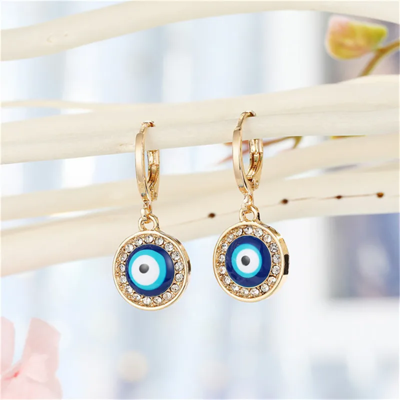 1Pair Heart Evil Eye Hoop Earrings For Women Gift Jewelry Fashion Simple Shiny Turkish Eye Fatima Hand Geometric Circle Earrings