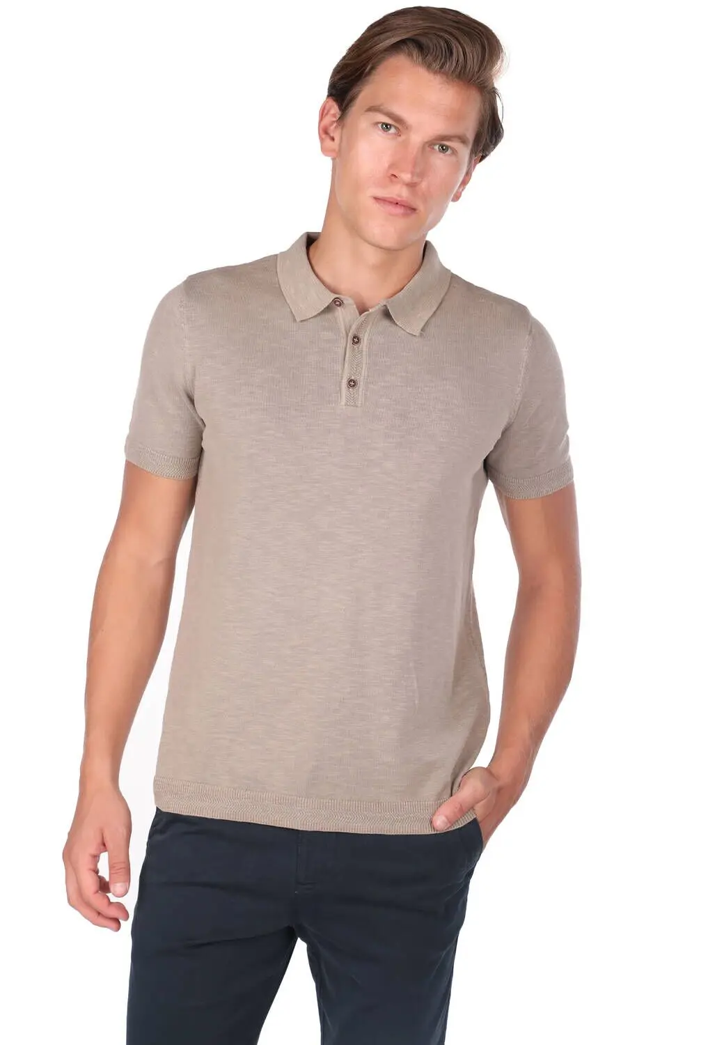 Polo Collar Male Beige T-Shirt