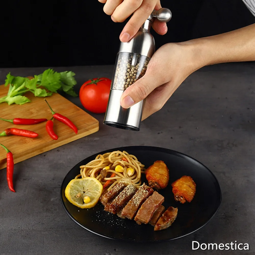 Stainless Steel Pepper Powder Grinder Tap Grinder Manual Salt Pepper Mill Spice Sauce Grinder Silver Mill Tap Mills Household