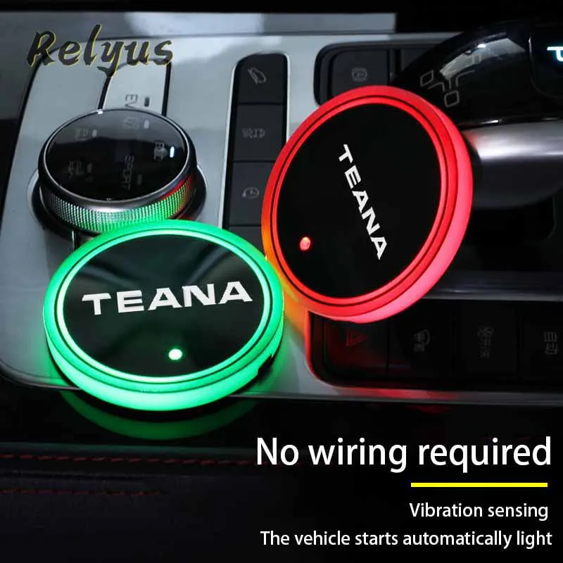 Luminous Car Water Cup Coaster Holder 7 Colorful Led Atmosphere Light USB Charging For Nissan Teana J31 J32 J33 J34 1 2 3