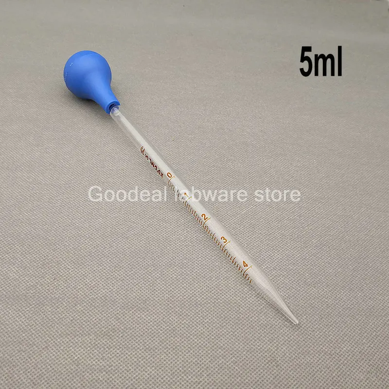 4pcs/lot Glass Graduated Pipette Dropper Vol. 1ml/2ml/3ml/5ml/10ml Transfering Pipette with Rubber Head