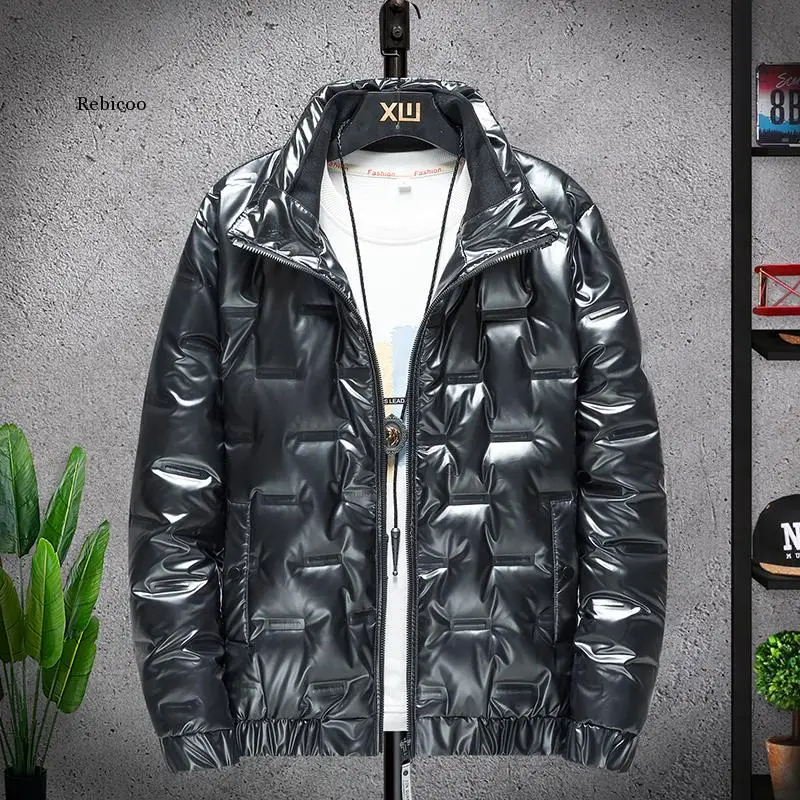 New Winter Warm Men Shiny Jacket Quality Jacket Men Thick Winter Collar Warm Bomber Parka Waterproof Windproof Coat Parkas