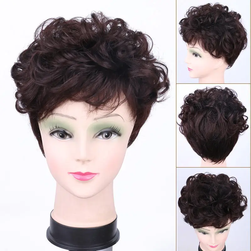 MANWEI Curly Weave Clip In Hair Extensions Natural Black Brown Hair with Bangs Toupees Whole top Hairpieces