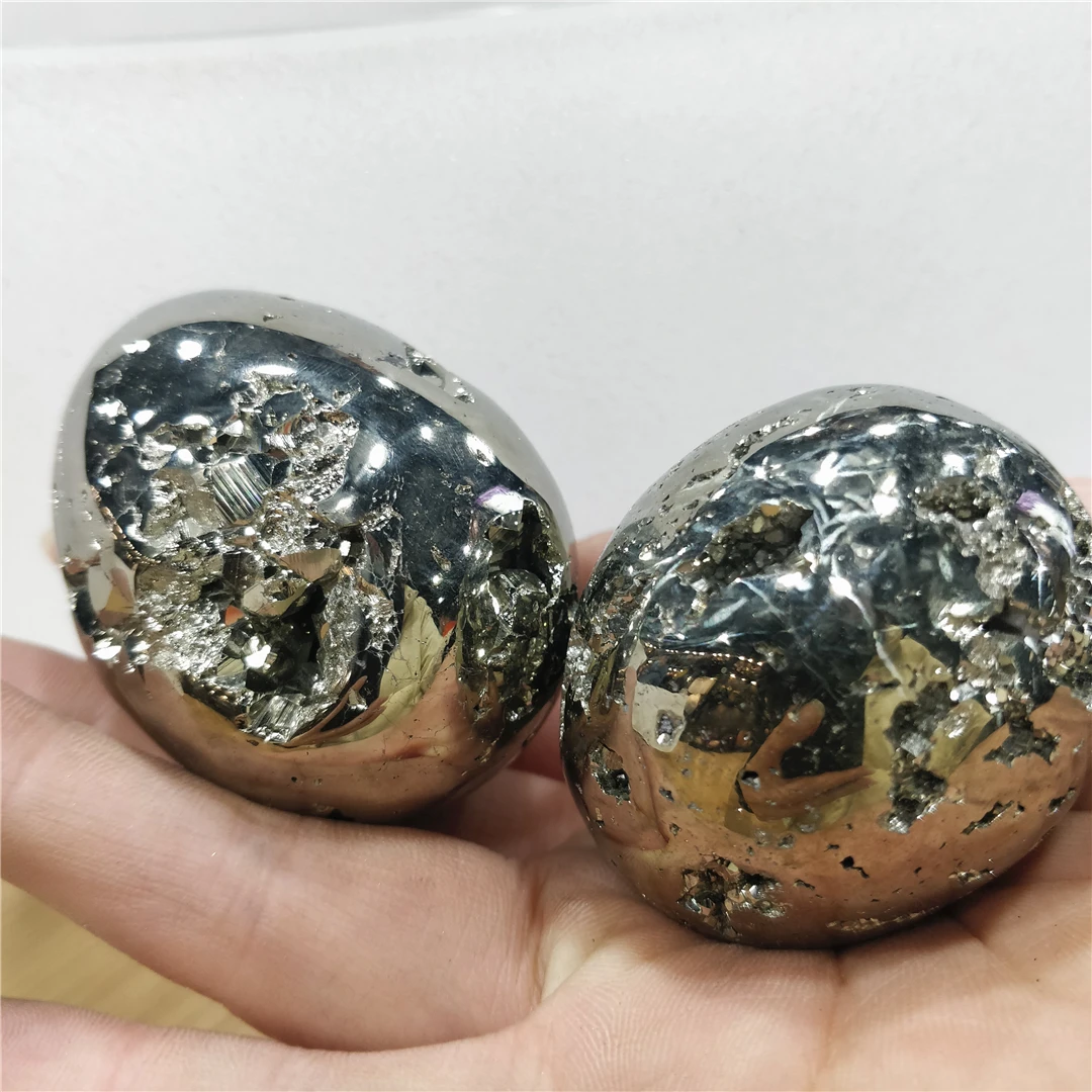 

5CM Natural Raw Pyrite Egg Mineral Ore Crystal Cluster With Drusy Stones For Massage Indie Jewelry Women Regale Gifts Palm