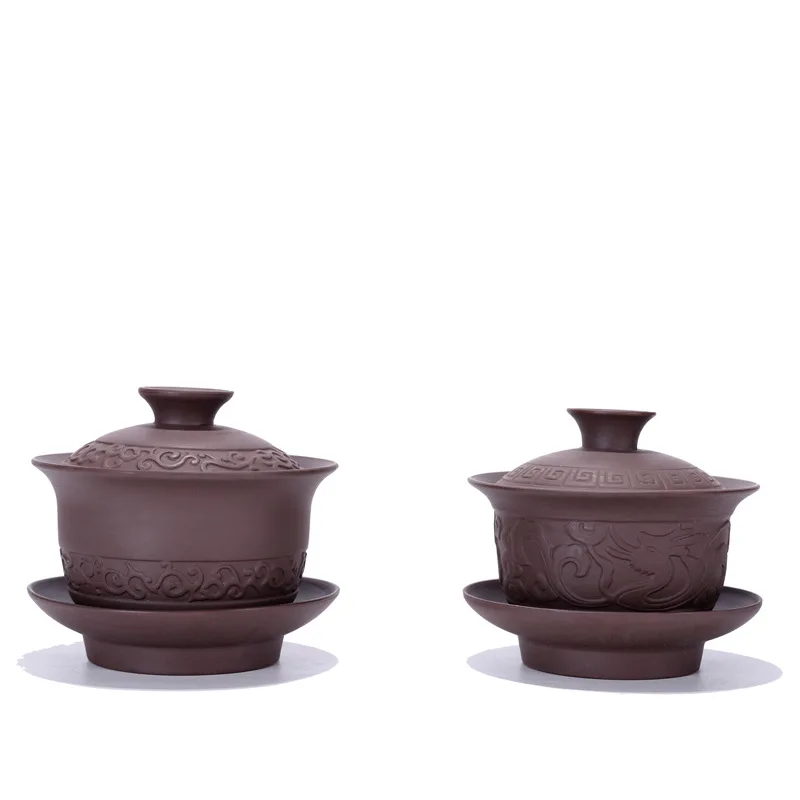 Purple clay tea tureen Gaiwan Chinese ceramic tea bowl set covered bowl with lid cup saucer China cup bowls Drinkware