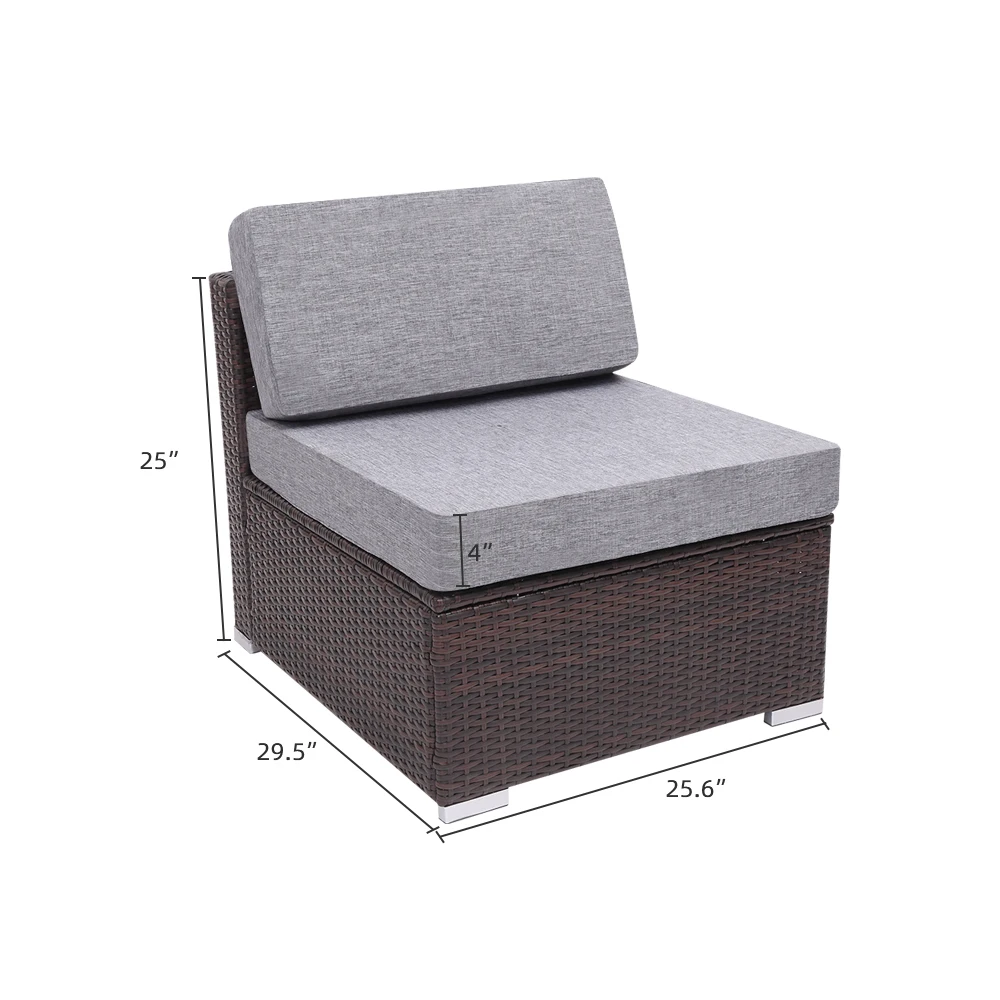 5 Pieces Patio PE Wicker Rattan Corner Sofa Set Including 2 Corners + 2 No Armrests + 1 Table