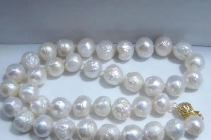 

free shipping noble jewelr baroque-luster-AAA-18-11-12-MM-NATURAL-Freshwater SOUTH-SEA-white-PEARL-NECKLACE 925silver