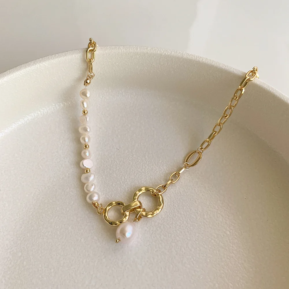 Yangliujia  Baroque Natural Pearl Necklace Bohemian Fashion Temperament Simple  Chain Clavicle Women Jewelry Gift Accessories