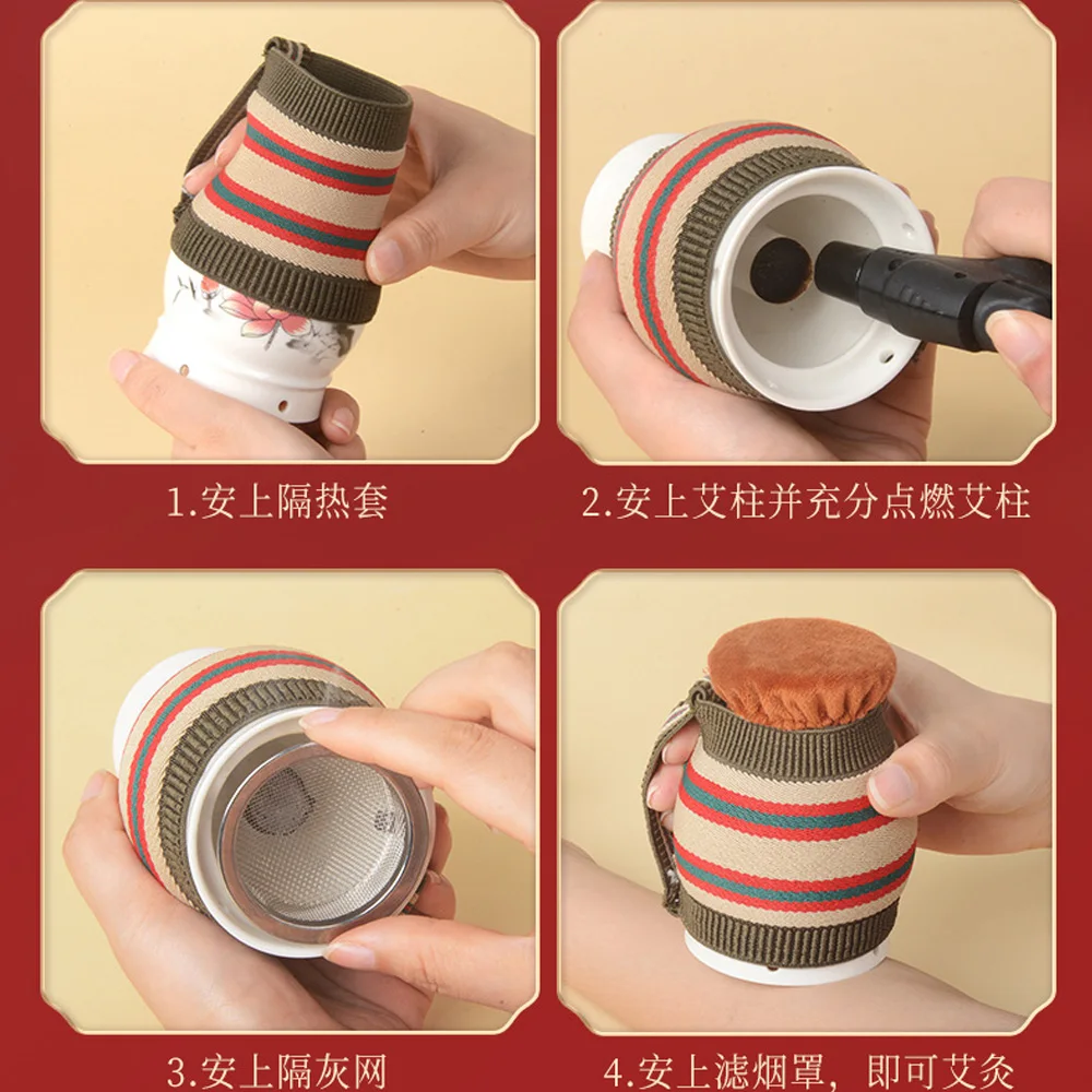 SHARE HO Lotus Moxibustion Cup Heating Therapy Chinese Acupuncture Points Guasha Treatment Massage Moxa Box Burner Sticks