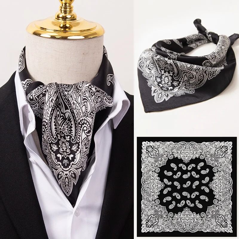 Neckerchief Men Fashion England Suit Shirt Collar Business100% Natural Silk Square Scarf British Retro Shirt Printed Bandana