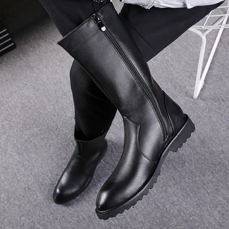 Winter Men Motorcycle Boots Mid-Calf Punk Rock Punk Shoes Mens Leather Black High top Casual Boot Man Zapatillas Hombre