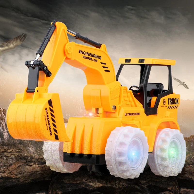 Large Electric LED Light Music Excavator Universal Wheel Car Toys Kids Model Construction Vehicle Educational Toy For Boys Gifts