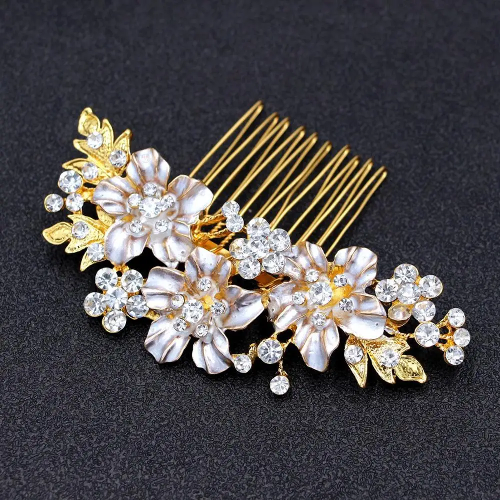 TREAZY Gold Color Wedding Hair Combs For Women Headpiece Crystal Pearls Hairpins Bridal Hair Accessories Party Hair Jewelry