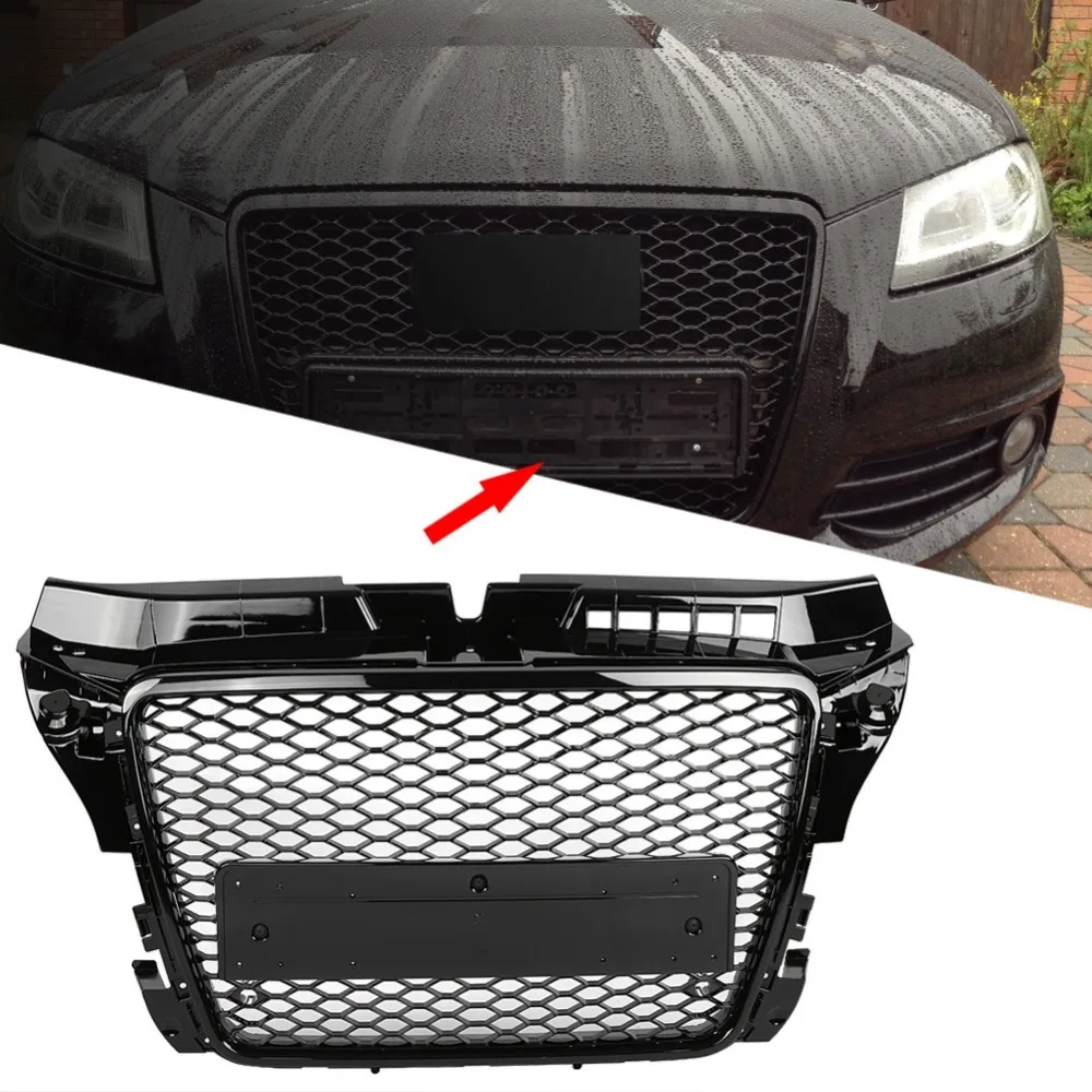 Black Front Sport Hex Mesh Hood Grill Gloss for Audi A3 S3 8P for RS3 Style ABS Radiator Chrome Front Modify Part Mesh Honeycomb