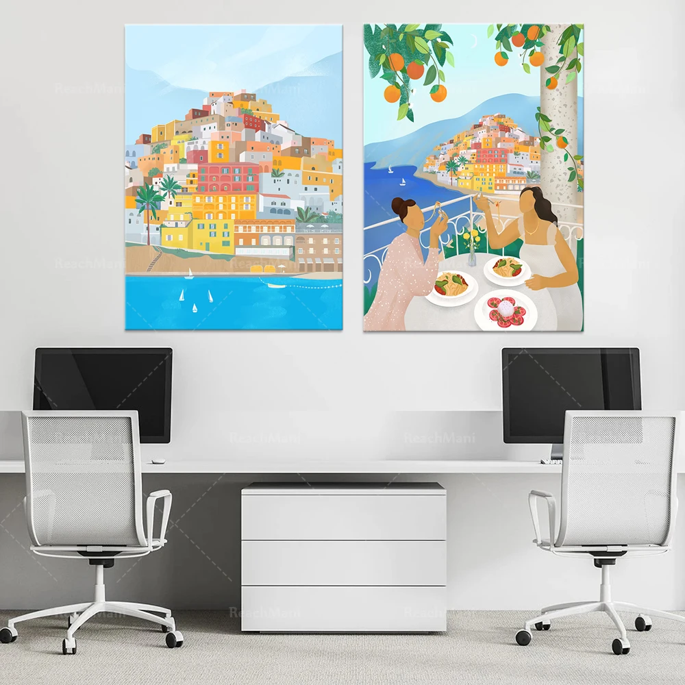 Positano’s Printable Summer, Wall Art Set 2, Italy Illustrated Poster, Travel Art Poster, Home Decor