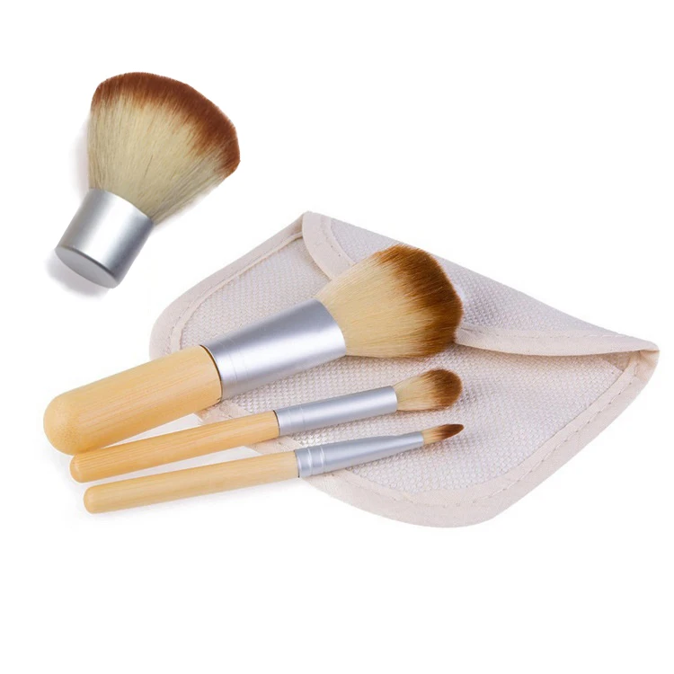 Makeup Cosmetic Brush Foundation Powder Reusable Storage Pouch Convenient Carry Kit4pcs Soft Bamboo Natural Cotton and Hemp