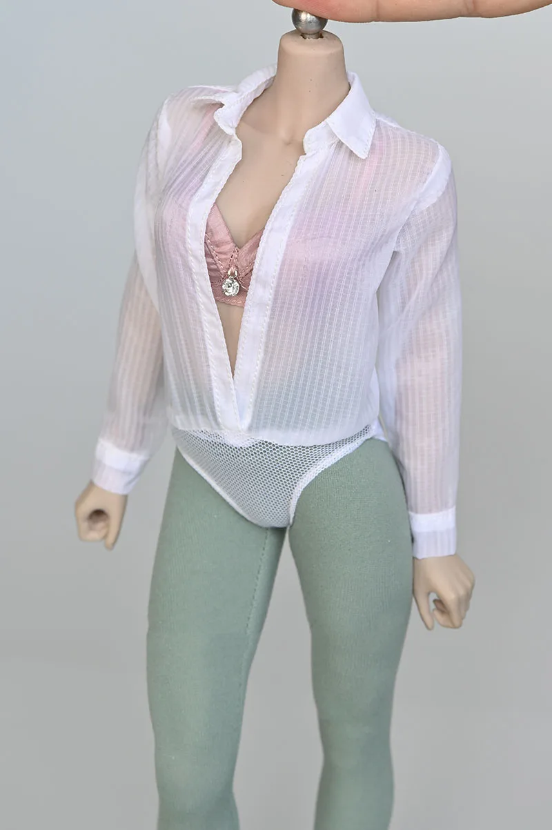 1/6 Scale women's figure doll blouse Even the body White Transparent shirt with panties fit 12 inches tbleague ph action body