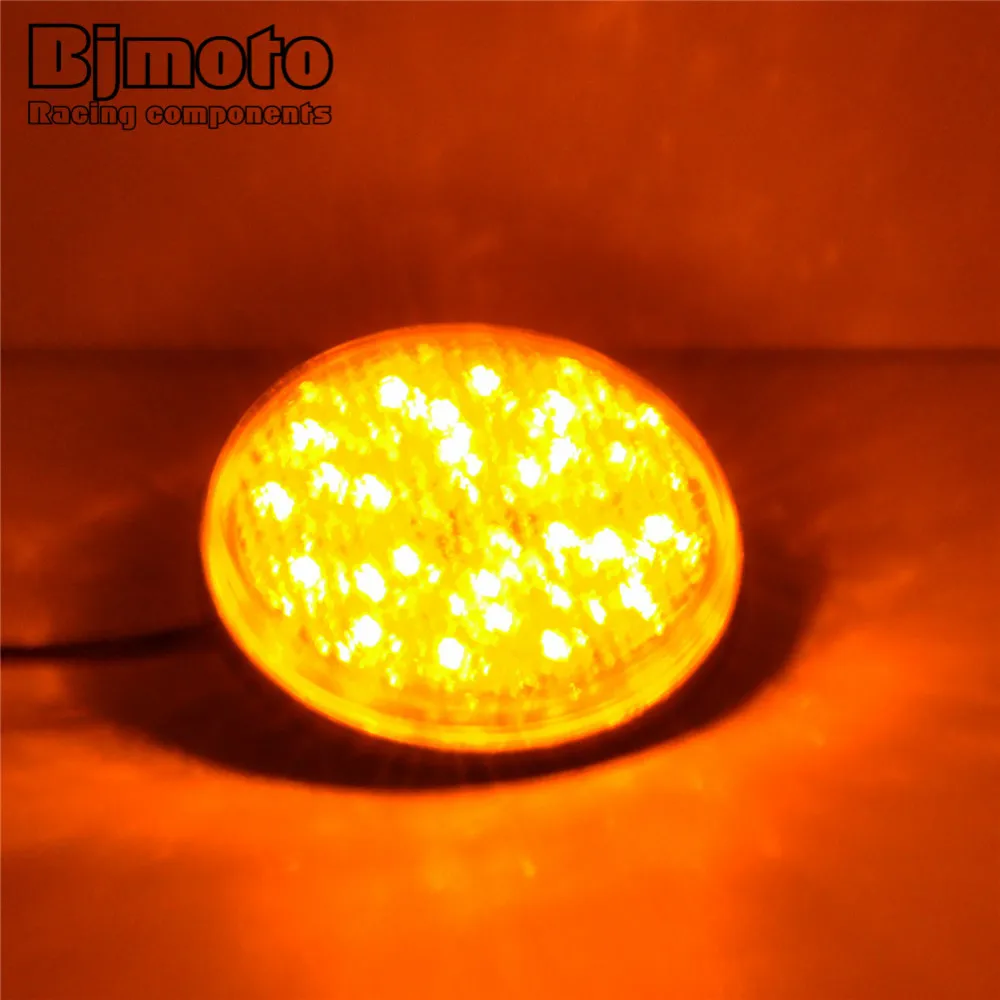 BJMOTO Car Motorcycle 24SMD LED Tail Brake Turn Signal Light Lamp Round Reflector Motobike LED Lights Red White Yellow Light 12V