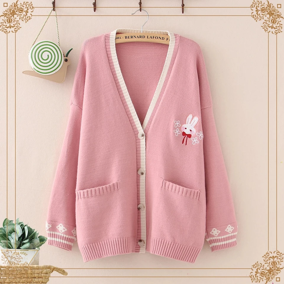 New Autumn Korean Mori Girl Sweet Lolita Cute Bunny Embroidery