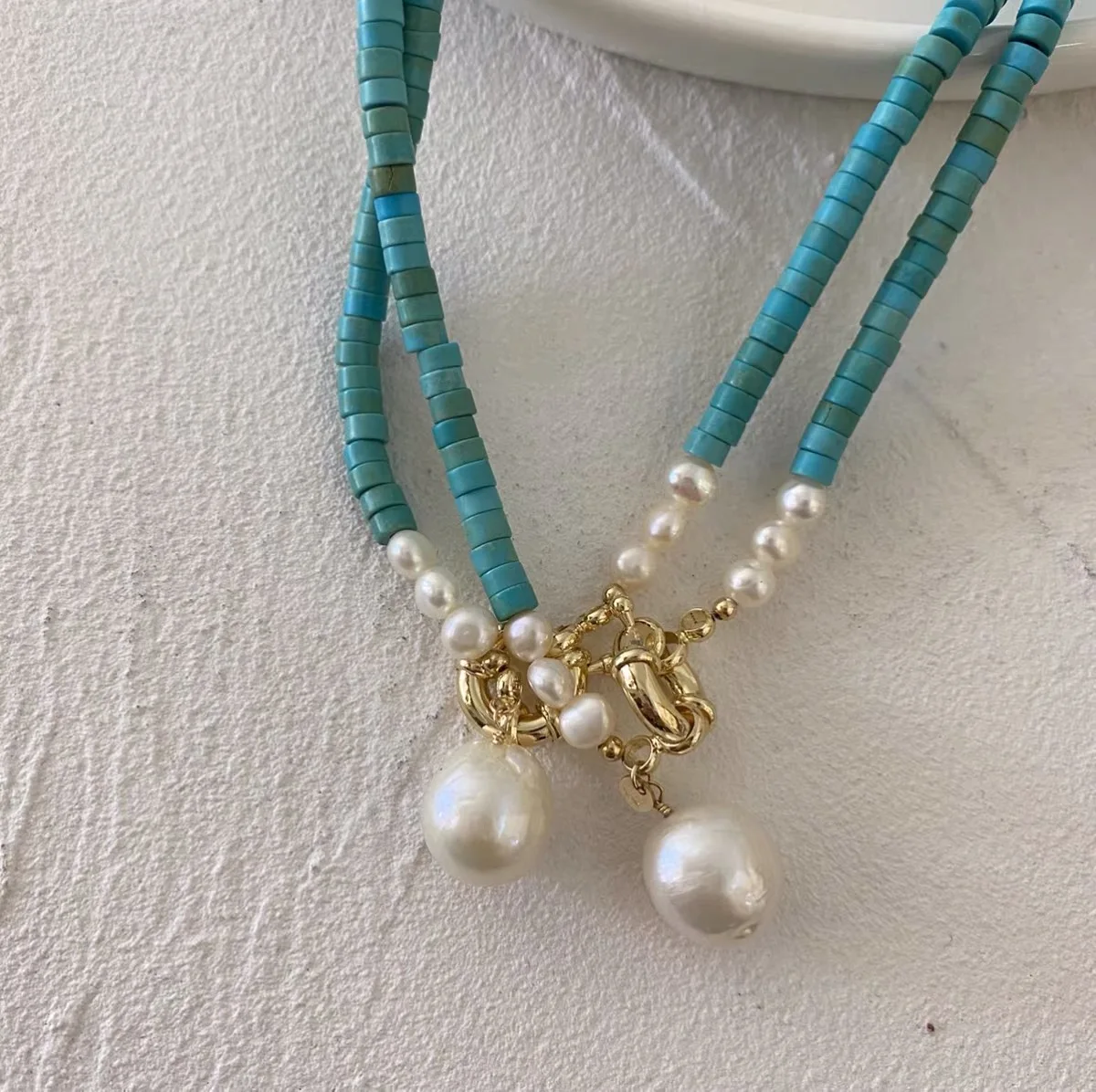 Collar de cuentas de perlas de agua dulce turquesa Natural, collar hecho a mano a la moda para mujer, joyería dulce 2022