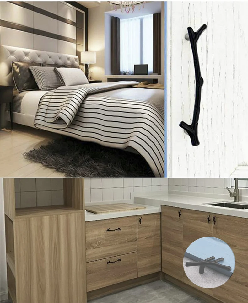 YUTOKO Knöpfe Tür Zieht Hardware Mode Baum Zweig Möbel Griff 96mm 128mm Schwarz Silber Bronze Küche Schrank Griffe – Detail 3