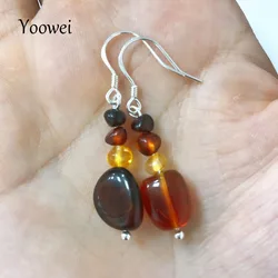 Yoowei New Natural Amber Earrings for Gift Baltic Genuine Irregular Beads diy Designer Amber Jewelry Dangling Earrings Wholesale