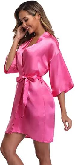 Robe Women Silk Satin Solid Kimono Robe Fashion Bath night Robe Sexy Bathrobe Large Size Bridesmaid Dressing Gown For Wome