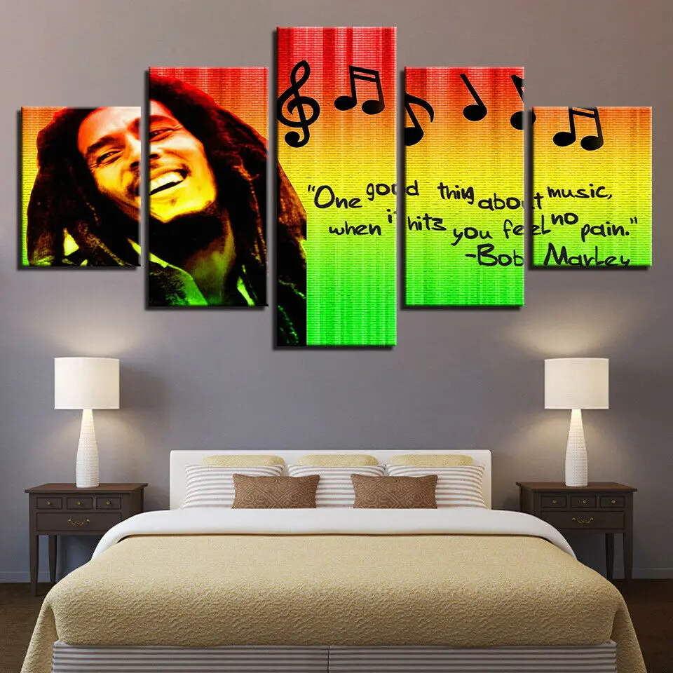 5 Pieces Wall Art Canvas Bob Marley Rasta Reggae Poster Paintings Modern Home Decor Living Room Modular Picture Bedroom Mural