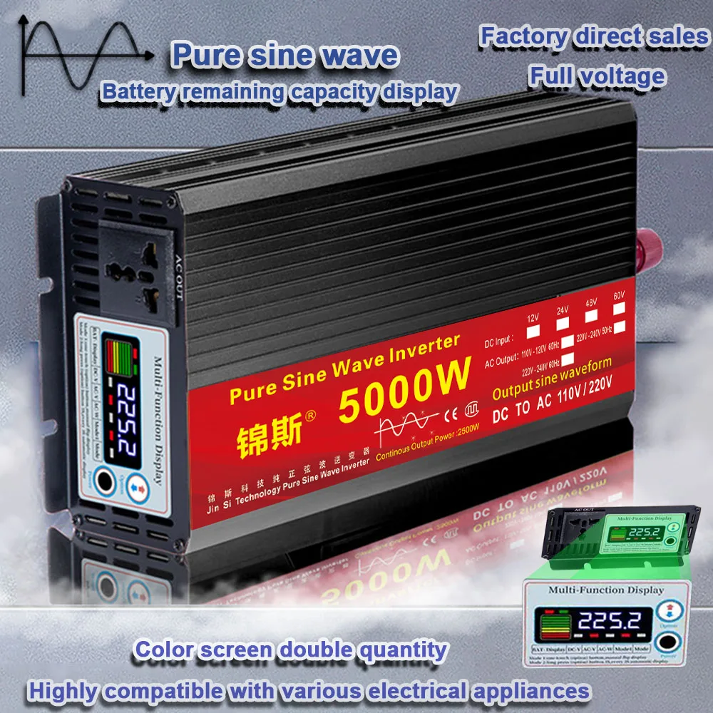 Inversor de Onda Senoidal Pura Transformador de Tensão Conversor de Energia Inversor Solar dc 12v 24v a 110v ac 220v 2000w 3000w 4000w 5000w