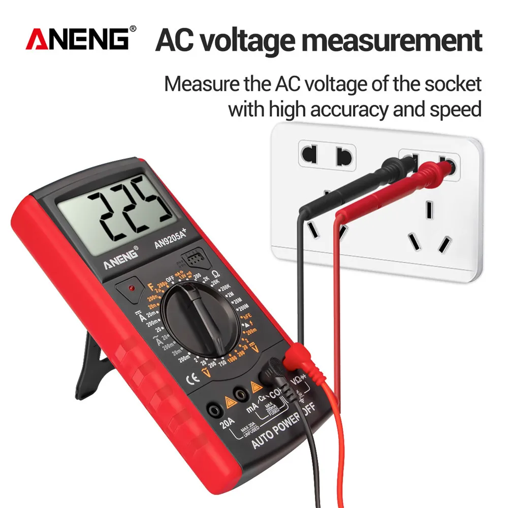 AN9205A AC DC Digital Multimeter Test Voltmeter Resistance Capacitance LCD Display 2000 counts Transistor Diode Meter Tester