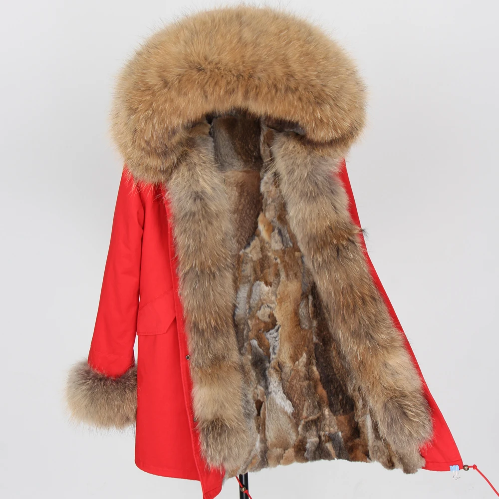 

Maomaokong Winter Women Real Fur Coat Long Rabbit Fur Lining hooded Parka Large Raccoon Fur Collar Thick Warm Jacket