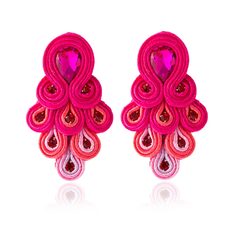 Handmade Fashion Soutache earrings for women Peacock Tail Shape Color Drop earring Crystal Decoration Ethnic boho jewelry 2021