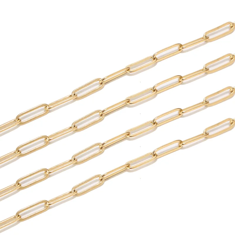 1 Meter Stainless Steel  4mmx12mm Gold Flat  Drawn Cable Chain for DIY Jewelry Chains Accessories