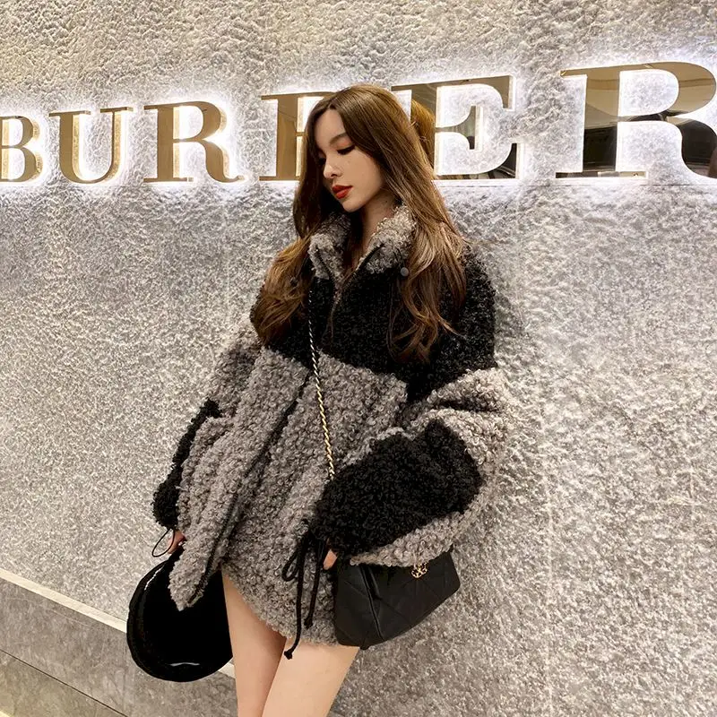 Lamb Wool Fall/winter Coat Women 2024 Hit Color Fashion Australian Cashmere Plus Cotton Thick Korean Loose Jackets Womens Trend