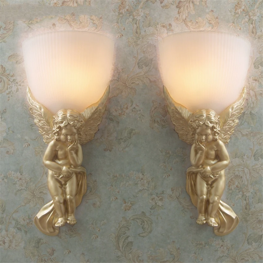 Mediterranean European Angel Wall Lamps Resin Carving Sconces Wall Lights Living Room Bedroom Bathroom Aisle Aisle Fixtures