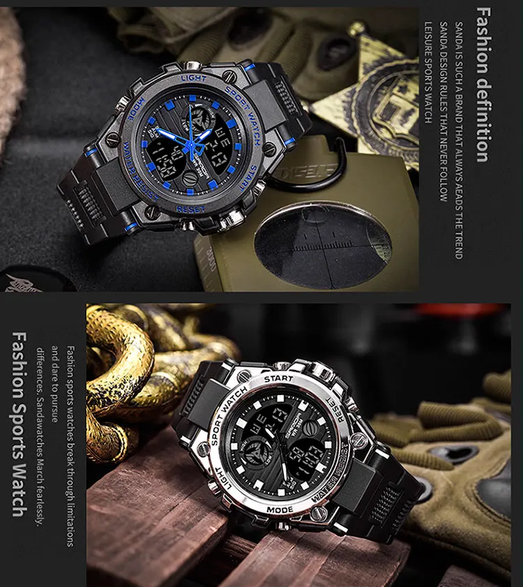 SANDA G Style Men Digital Watch Date Military Sports Watches Waterproof Electronic Wristwatch Mens Clock Orologio Da Uomo 739