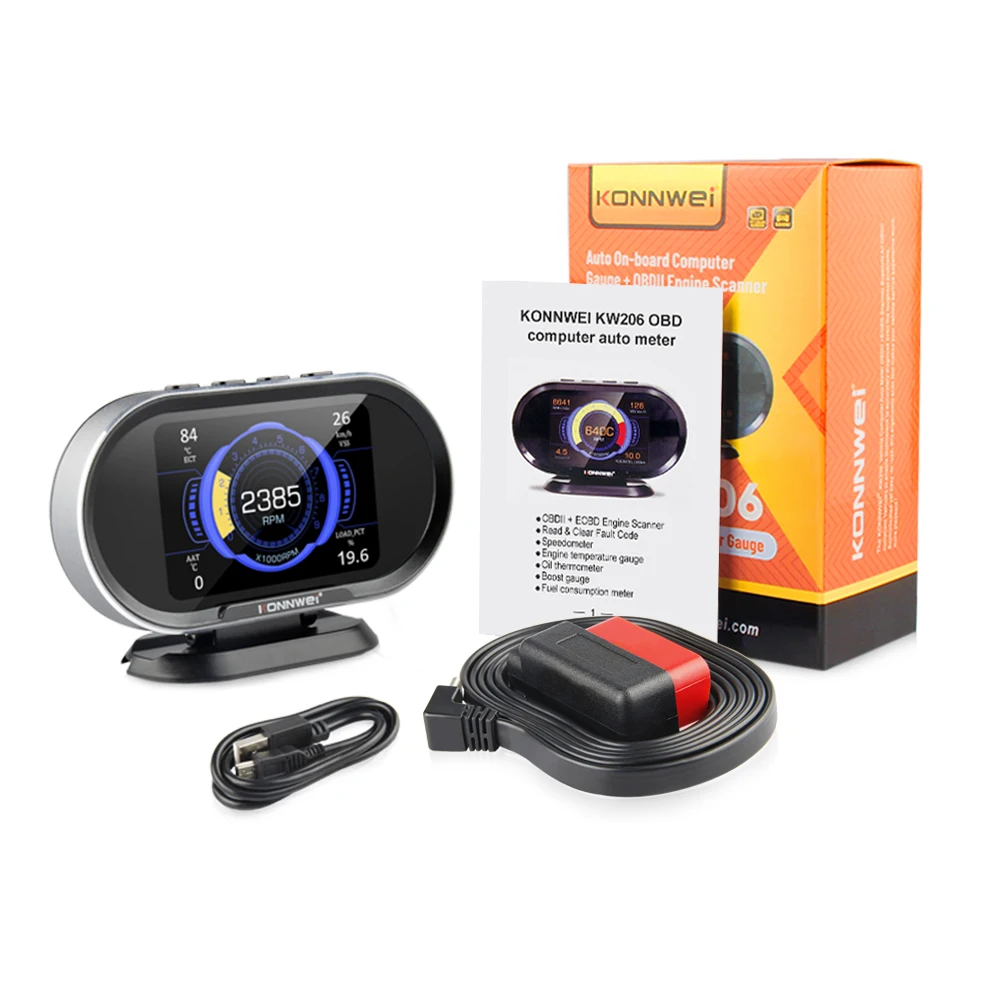 KONNWEI KW206 Obd 2 Automobile On-Board Computer OBD2 Car Scanner Fuel Consumption Water Temperature Gauge HUD Digital Display