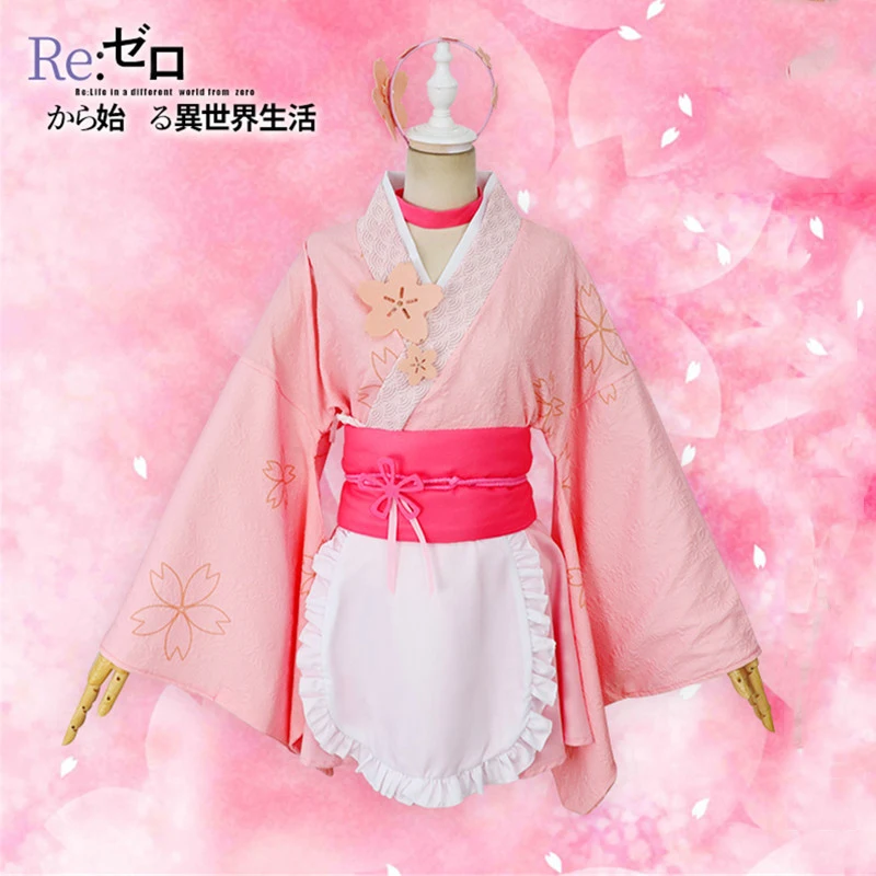 Re: Life in a different world from zero Anime Cosplay Costume Ram Rem Sakura Kimono Maid Outfit Halloween Costumes For Women